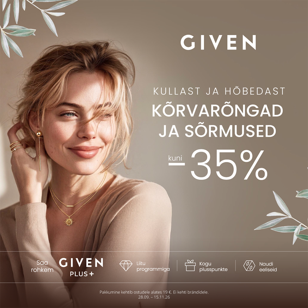 Kullast ja hõbedast kõrvarõngad ja sõrmused kuni -35% Given