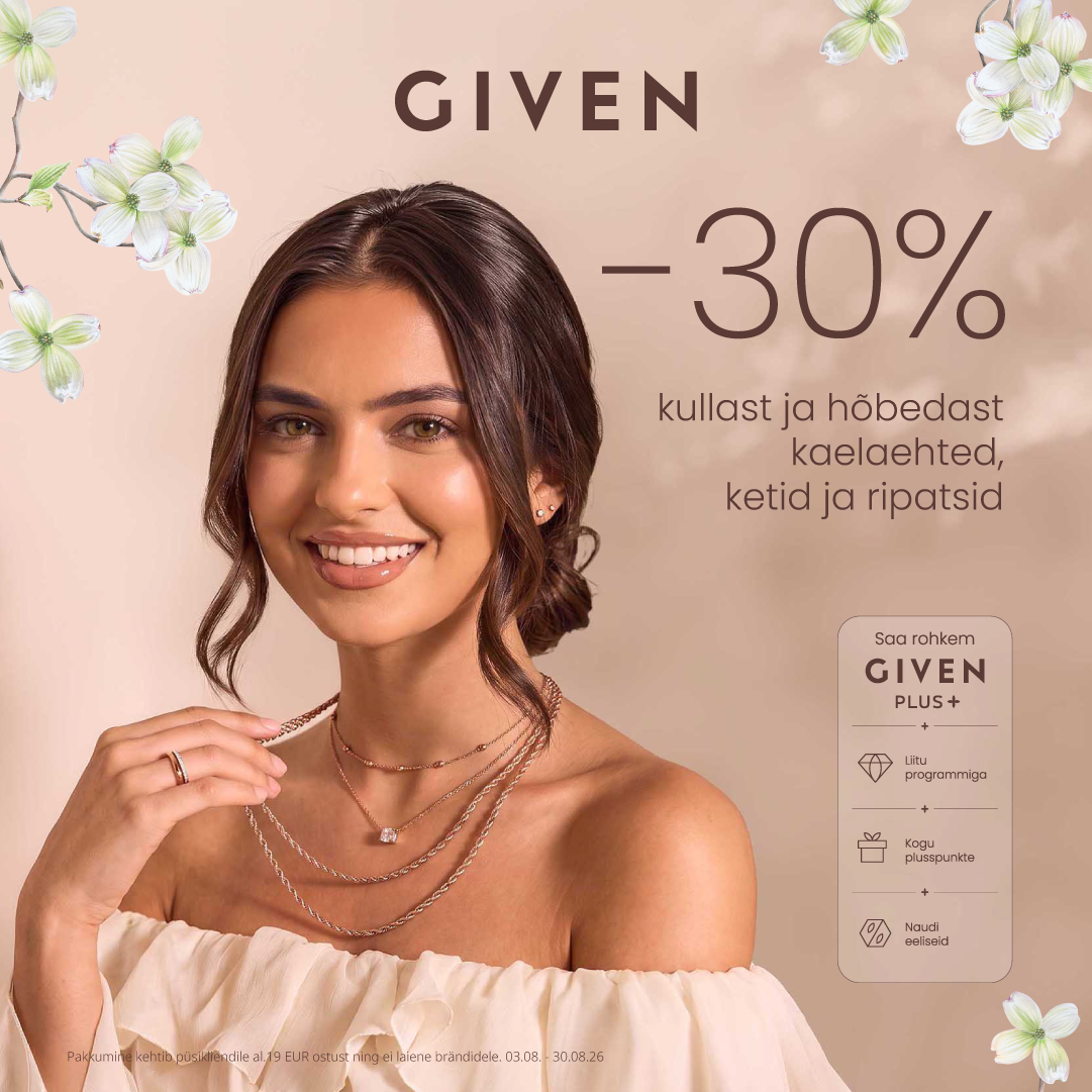 Kullast ja hõbedast kaelaehted, ketid ja ripatsid -30% Given