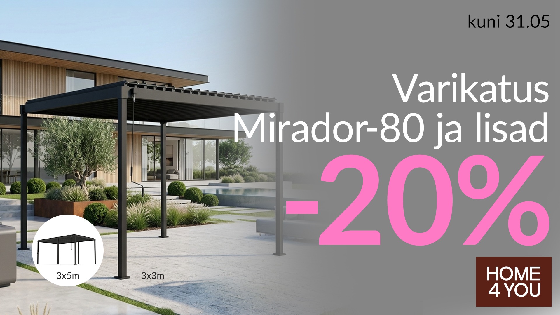Varikatused MIRADOR-80 & lisad -20%, 1-31.05 Home4you