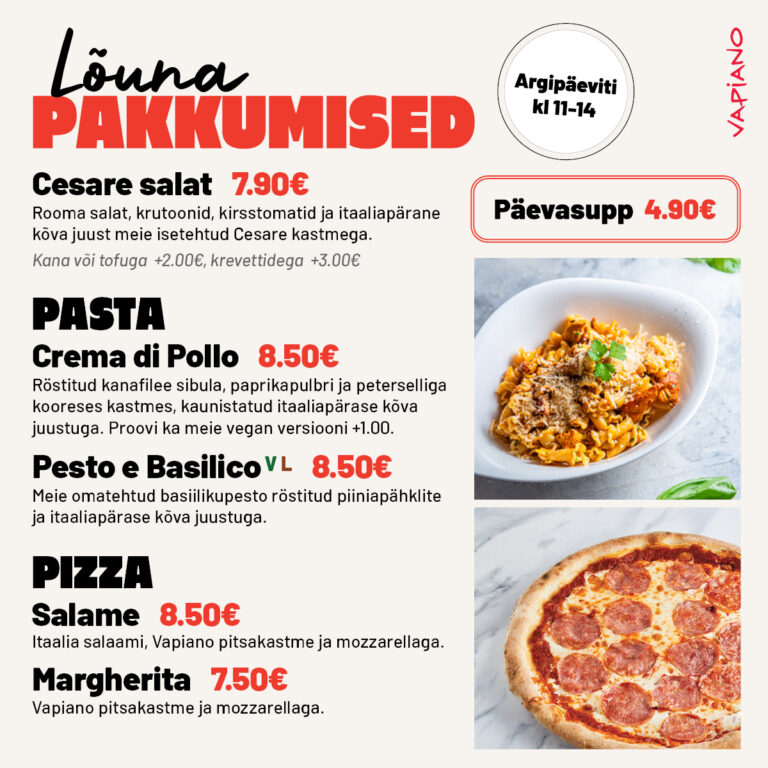 Vapiano lõunapakkumised 12.-16.10 Vapiano